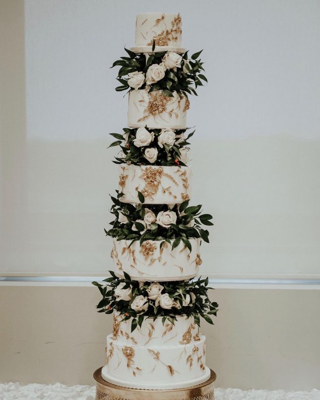 tall multi-tier custom wedding cake