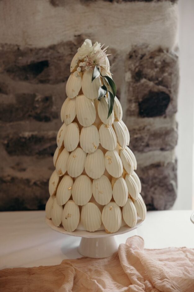 Lemon Madeleine tower with Belgium chocolate cover