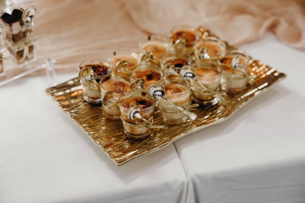 Mini creme brûlée shooters, gold accents